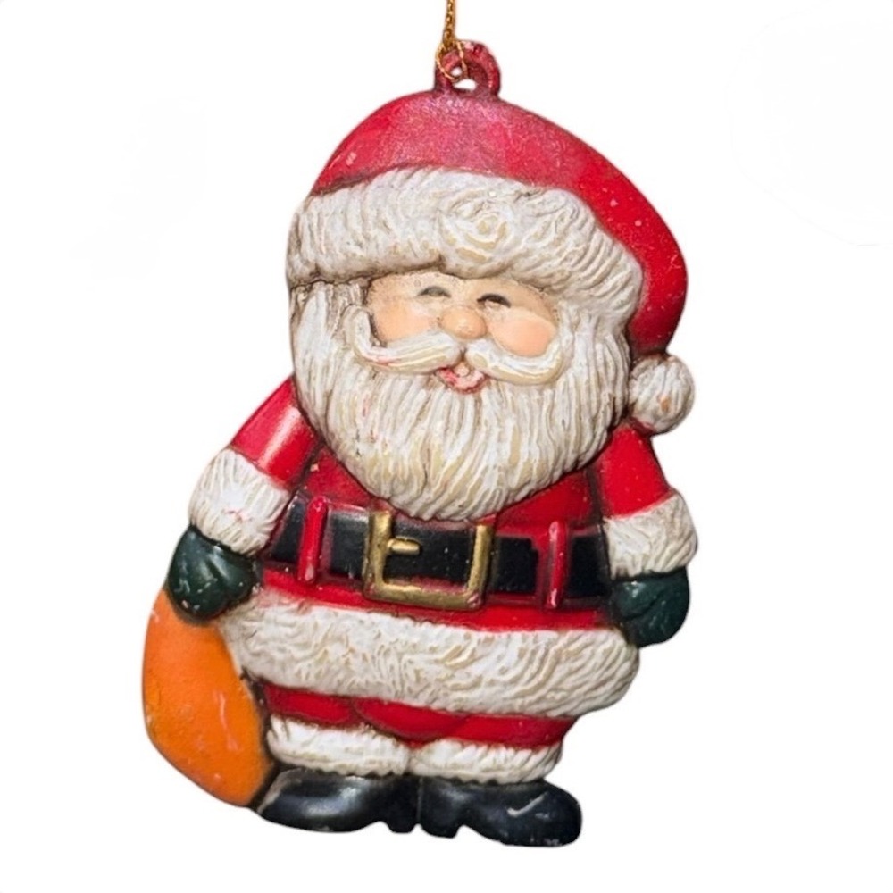 Vintage Santa Claus Christmas Ornament Red Suit Toy Sack Traditional Holidays